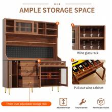 Flieks Highboard With Adjustable Shelves & LED Lights, Freestanding Storage Unit For Living Room Kitchen Dining, Tall Cabinet With Wine Rack, Dimensions 145x39x171cm - Natural - View 8