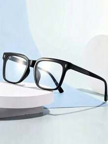 1 Pair Unisex Black Frame Oversized Fashion Non-Prescription Glasses, Slimming Face Effect, Minimalist Textured Design, Versatile For Daily Commute, Suitable For Students And Office Workers - Black Frame - View 4