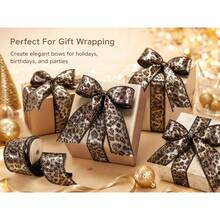 Gold Foil Leopard Print Frayed Edge Ribbon 1.5inch X4.5yard Holiday ...