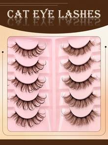 10 Pairs Brown Lashes, Fluffy & Wet, Fine & Thick Cat Eye Makeup, Spike Lashes, Cosplay Lashes, Cat Eye Lashes, Two Styles, Two In One Eyelash - Brown - View 5
