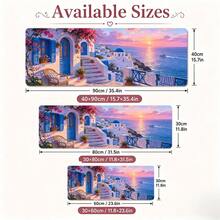 1pc Mediterranean Coastal Village Sunset Mouse Pad, Blue And White Seaside Landscape Extended Desk Mat For Home Office And Gaming - View 5
