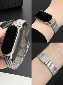 Compatible With Xiaomi Band Metal Strap Stainless Steel Woven Mesh Band Business Fashion Unisex Replacement Wristband - Silver - View 5