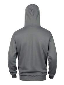 American Men Grey Hoodie And Straight Pants Set, Solid Loose Daily 2 Pieces Outfit - Dark Grey - View 6