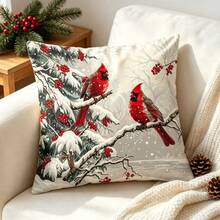1 Stück Weihnachts-Kissenbezug mit rotem Vogel & Stechpalmenbeeren - weiches & glattes Polyester-Kurzplüsch-Gewebe, doppelseitig bedrucktes Muster, Reißverschluss, maschinenwaschbar, verschneites Beeren-Rotvogel-Zweig-Design, geeignet für Wohnzimmer, Schlafzimmer und verschiedene Räume, mehrere Größen erhältlich, Kissenfüllung nicht enthalten, weihnachtlicher dekorativer Kissenbezug, 150 g/m² - Verschiedenfarbig - Übersicht 13