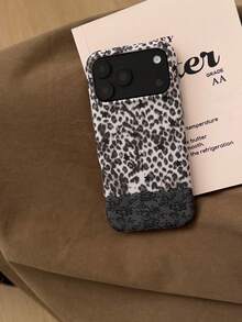 Black Contrast Lace Leopard Print Phone Case Compatible With Apple 18 Pro Max, 17 Pro, 16, 15, Premium Niche Style, Women's Full Coverage Anti-Drop Soft Protective Cover - Brown - View 8