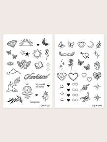 CAT QUEEN ART 2pcs Herbal Juice Semi-Permanent Tattoo Stickers Y2K Mini Floral Butterfly Small Pattern 7-14 Days Long-Lasting Waterproof Non-Fading Finger Ear Behind Shoulder Neck Collarbone Body Temporary Innovative Tattoo Stickers - Blue - View 11