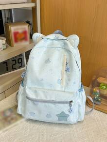 Backpack Cute Cat Ear Apple Star Print Backpack Large Capacity Lightweight School Bag For Teen Girls Daily Campus Travel - Multicolor - View 4