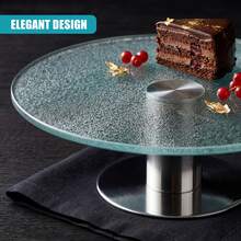 Geezy Rotating Glass Cake Stand 30cm - Revolving Serving Plate And Cupcake Turntable With Stainless Steel Base - Round Display Platter For Decoration, Icing, Baking And Afternoon Tea Parties - View 5