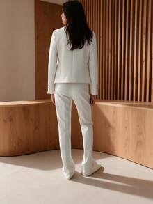 Minimalist Fashion Women's New Autumn/Winter Long Sleeve Casual Blazer Jacket, White Stand Collar Single-Breasted Multi-Button Front Asymmetrical Hem Everyday Coat - White - View 4
