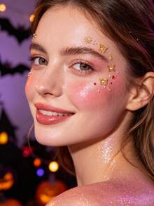 2pcs Gold Butterfly Face Rhinestone Sticker Set, Sunflower Butterfly Face Glitter Crystals, Self-Adhesive Crystal Eyebrow Eye Brow Center Body Rhinestones, Suitable For Electronic Music Festival, Halloween Party, Cosplay Makeup - Multicolor - View 4
