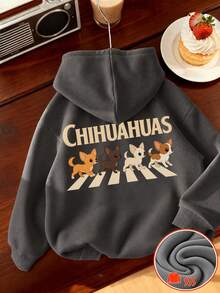1pc Tween Girl Tween Girl Thermal Lined Thick Warm Printed Cute Hooded Sweatshirt, Student Children Autumn/Winter Long Sleeve Top - Dark Grey - View 1