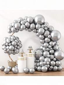 129pcs Metallic Silver Latex Balloon Set, Includes 18/12/10/5 Inch, Suitable For Birthday Party, Graduation Ceremony, Wedding, Holiday, Easter Decoration, Foil Sequin Balloons - Multicolor - View 7