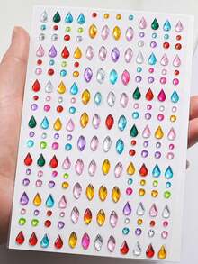 Rainbow 3D Glitter Gem Stickers, 2pcs Acrylic Glitter Heart Stickers, Self-Adhesive Rhinestone Teardrop Design, Suitable For Makeup And Clothing, Multi-Color Diamond Face Gems, Perfect For Festivals, Parties And Events - Multicolor - View 6