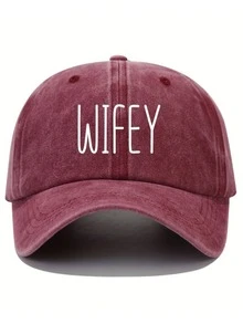 2件裝中性戶外休閒時尚 WIFEY+HOBBY 水洗印花可調節棒球帽，百搭卡車帽，適合女性、男性、假期，送給家人與朋友的完美禮物 - 彩色 - 查看 16
