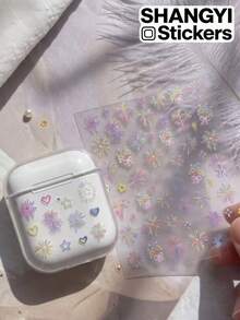 2 Styles Colorful Fireworks Star Heart Decorative Stickers, Laser Glitter Pattern, Suitable For Phone Case Earphone Camera Nail Art, Romantic Creative Multi-Purpose Decorative Small Stickers - Decorative Stickers - View 1