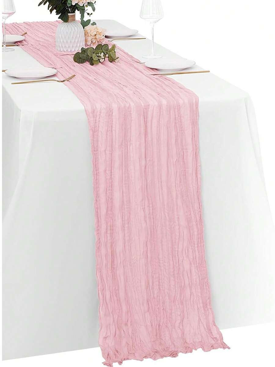 1/2/5pcs Light Pink Cheesecloth Table Runner Bohemian Gauze Fabric Tablecloth Suitable For Wedding Party Birthday Home Decor 2027 New Year Decoration - Multi-color - View 1