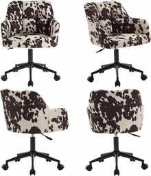 Silla de escritorio ergonómica con tapizado estampado de vaca, silla giratoria 360 °   con ruedas y altura ajustable, sillón de oficina cómodo para oficina en casa, sala de estar, soporta hasta 250 libras - Amarillo Mostaza - Ver 4
