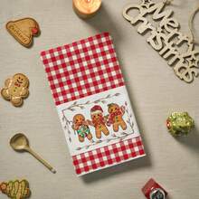 2/4pcs Christmas Bathroom Towel, Red Buffalo Check Gingerbread Man Pattern, Soft, Easy To Clean, And Reusable, Great Bathroom Decoration And Gifts, Necessities Of Life - Red - View 4