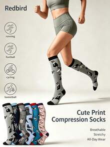 1/2/4 Pairs Unisex Knee-High Compression Socks, Elastic Support Socks, Running Cycling Fitness Autumn Clothing Autumn Style Autumn Decoration - Multicolor - View 1