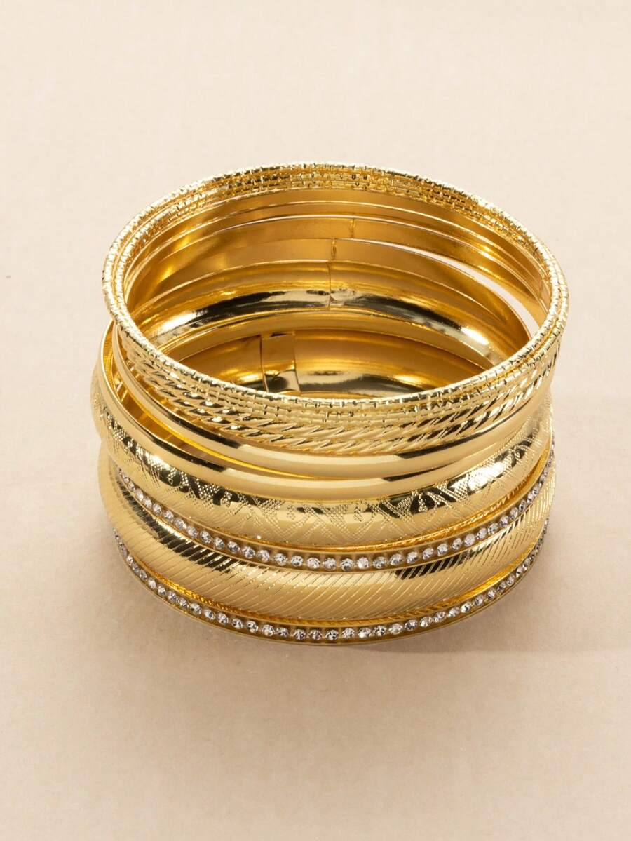 NAIZHU 9 piezas Brazalete decorado con rhinestones - Amarillo Oro - Ver 1