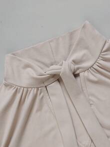 Fall Vintage Apricot Tie Neck Blouse, Elegant Cutout Ruffle Long Sleeve Shirt, Flowy Elegant Top For Fall Winter - Apricot - View 7