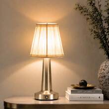 LED Wireless Rechargeable Fabric Table Lamp, 1800mAh Lithium Battery, Touch Switch, 3 Lighting Modes, Adjustable Brightness, Metal Body With Fabric Lampshade, Luxury High-End Design, Modern Home Decor, Suitable For Bedroom, Living Room, Dining Room, Hallway, Office Smart Lighting - Desk Lamp - View 2