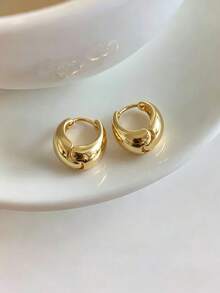 1 Pair Copper Vintage Metal Plain Geometric Multi-Layer Hoop Earrings, Fashion Minimalist Versatile Ear Jewelry Suitable For Teenage Girls Daily And Holiday Wear - Geometry - View 1