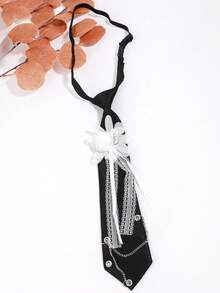 1Pc Women Black 3D Flower Lace Ribbon Chain Pre-Tied Necktie Sweet Cool For School Daily Party - Multicolor - View 9