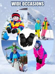 1pair Boys And Girls' Universal Waterproof And Snowproof Gloves, Suitable For Winter Outdoor Skiing, Snowboarding And Cold Weather Usage - Multicolor - View 4