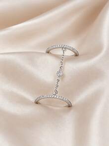 1pc Elegant Cubic Zirconia Chain Linked Ring, Suitable For Women's Daily, Wedding, Party, Gathering - Silver - View 5