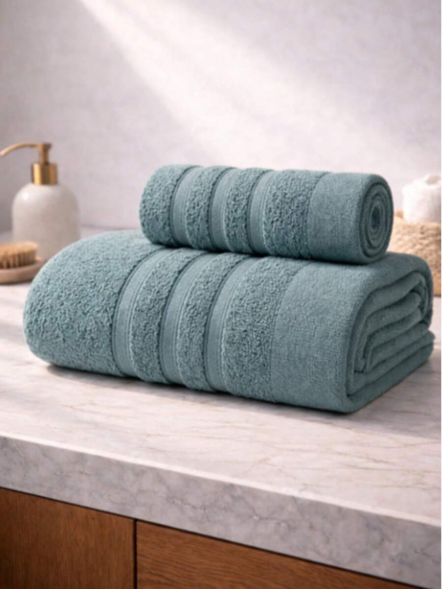 2-Piece Towel Set Cotton Extra Soft - Blue - View 1