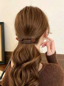 1Pc New Simple Oval Claw Clip For Women – Retro Wide-Edge Hair Clip For High Ponytail & Bun, Back Head Hair Accessory Hair Clips Hair Claws,Hair Slide - Multicolor - View 4