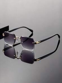 1Pc Unisex Retro Rimless Fashion Glasses, Luxury Metal Frameless Eyewear, Decor Glasses For Travel Street Shooting Party Festival, Stylish Gift - Multicolor - View 2