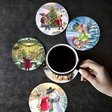 熱銷聖誕風格復古兒童聖誕場景圖案 PET 防滑防水杯墊 桌墊 聖誕晚餐裝飾 節日派對居家廚房裝飾 聖誕禮物送給親友 - PET 杯墊LDX2906 - 查看 5