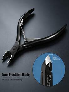 Cuticle Nipper Set 2Pcs 5mm Stainless Steel Black Handle With Cuticle Pusher For Manicure - Black - View 2
