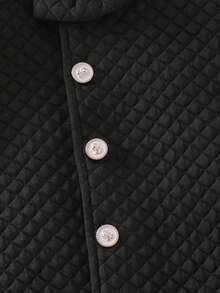 2pcs Baby Girl Simple Elegant Diamond Quilted Stand Collar Bow Cardigan Dress With Matching Beret Hat Set, Autumn/Winter - Black - View 5
