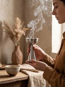 Hammered Tall Pedestal Metal Incense Burner, Modern Light Luxury Style Bakhoor Burner, Can Be Used As Aroma Diffuser, Ideal For Home Decor, Room Decoration, Parties & Holidays, Living Room Centerpiece, Office, Yoga Space, Best Gift - Multicolor - View 3