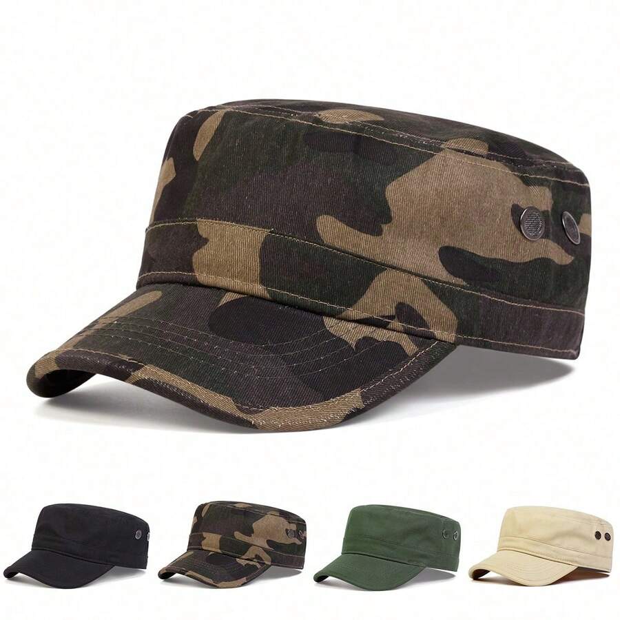 1pc Men's Camouflage Flat Top Baseball Cap, Outdoor Adjustable Sun Protection Casual Hat, Suitable For Spring/Autumn Travel, Beach, Party - Multicolor - View 1