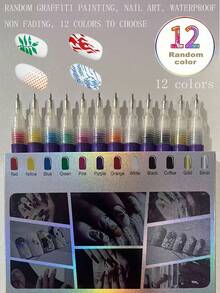 12 Colors Nail Art Pen Set, Nail Art Marker Nail Polish Pen, DIY Nail Art Drawing Painting Outlining Pen, Nail Art Decoration Nail Art Tools - Multicolor - View 24