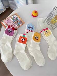5 Pasang Kaos Kaki Gaya Korea Musim Gugur Acak, Motif Kartun 3D Manusia Salju, Panjang Setengah Betis, Kaos Kaki Putih Kustom untuk Pelajar - MultiWarna - View 3
