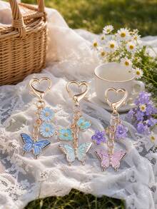 Cross-Border Cute Colorful Enamel Butterfly Daisy Keychain, Heart-Shaped Lobster Clasp Bag Charm, Alloy Pendant Key Ring, Suitable For Backpack Decoration Gift - Multicolor - View 4