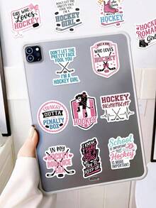 60pcs Pink Girly Hockey Stickers, Waterproof Vinyl Stickers, Suitable For Phone Cases, Tablets, Laptops, Water Bottles, Journals - Pink - View 7