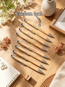 Personalized Bamboo Pen, Customized Wooden Pen, Thank You Gift For Business, Colleagues, Teachers, Students, Bridesmaids, Brides And Anniversary - Sets - View 1