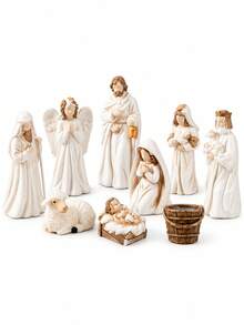 7Pcs Resin Nativity Scene Set, Christmas Holy Family Figurines With Baby Jesus, Mary, Joseph, Angel, Shepherd, Lamb , Christmas Tabletop Decor For Home, Mantel And Holiday Display - Christmas - View 11