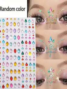 451pcs Rainbow 3D Glitter Gem Stickers, 2pcs Acrylic Glitter Heart Stickers, Self-Adhesive Rhinestone Teardrop Design, Suitable For Makeup And Clothing, Multi-Color Diamond Face Gems, Perfect For Festivals, Parties And Events - Multicolor - View 4