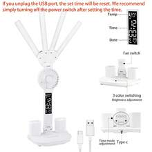 Grn-flashing 4-Light Desk Lamp With Fan, 3 Color Options, Eye-Care Design, Includes Pen Holder And Smart Display, Foldable, Plug-In, Suitable For Desk, Bedroom, Reading And Can Be Used As A Night Light - White - View 5