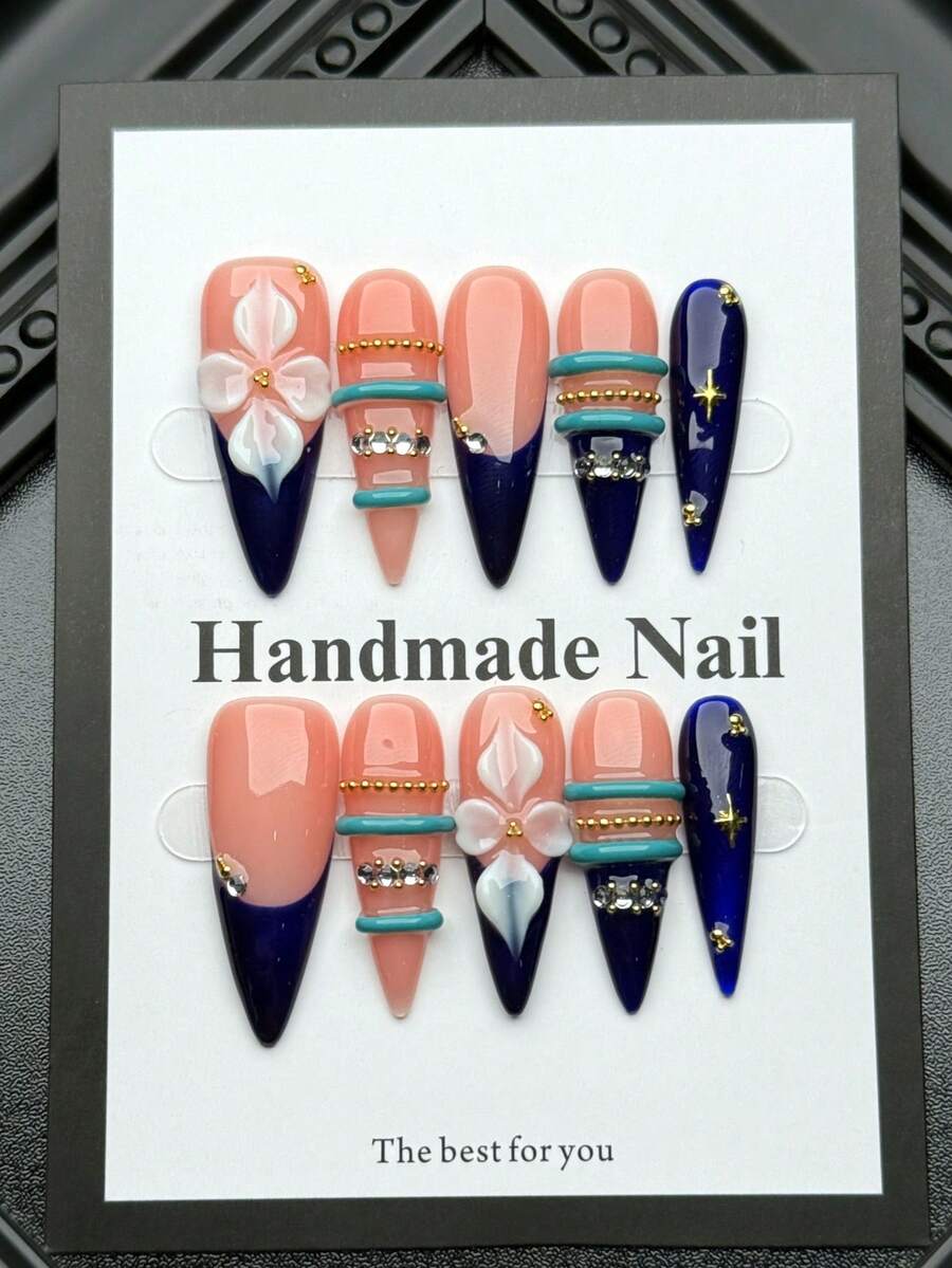 10pcs Handmade Stiletto Press On Nails,Y2K Style,Fall Nail, With ...