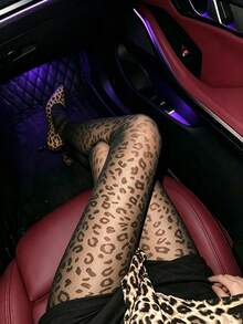 1 Par de Leggings com Estampa de Leopardo e Meias Transparentes de Cintura Alta com Estilo Retrô; Adequado para Mulheres - Multicolorido - Visão 2