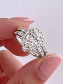 2pcs/Set Water Drop Shaped Cubic Zirconia Rings, Shiny Elegant Promise Rings, Exquisite Jewelry, Suitable For Weddings, Proms And Other Occasions - Water Drop - View 2