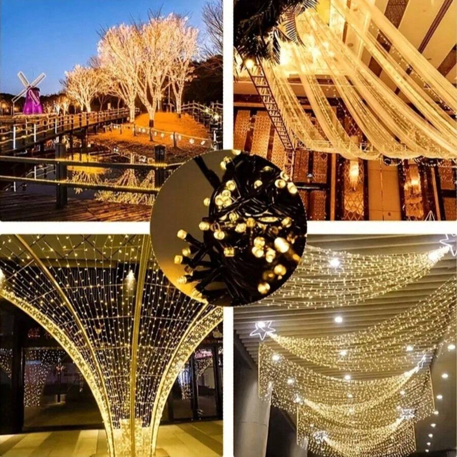1 String 20/50/100/200 LED Solar String Lights, Green Wire 8 Modes, Outdoor Decor For Christmas, Wedding, Garden, Party, Halloween, Purple/Warm White/White/Multi-Color
